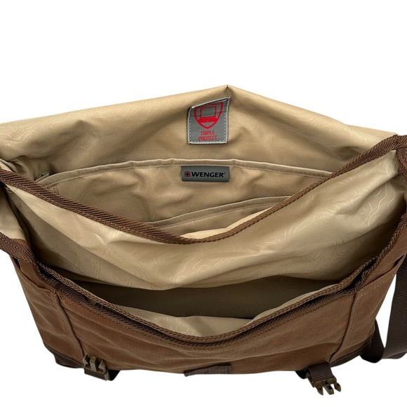 Wenger Water Repelling Waxed Canvas Messenger Shoulder Bag Brown 16in Laptop - Picture 4 of 15